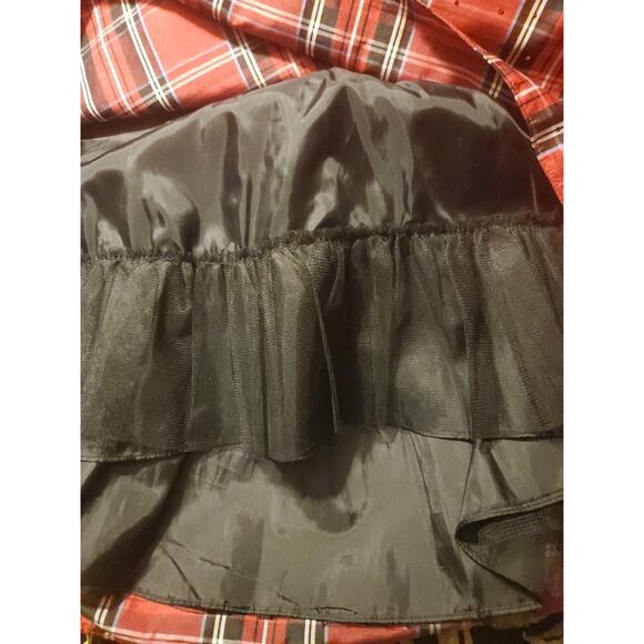 Dollie & Me Girl's Black Velvet Red Plaid Gold Bow Size 10 Tie Back Belt Buttons - Picture 9 of 15